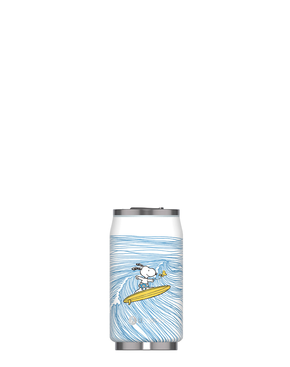 Termos limenka inox Surfing Snoopy 280 ml, bijela s plavim valom i Snoopyjem na dasci za surfanje